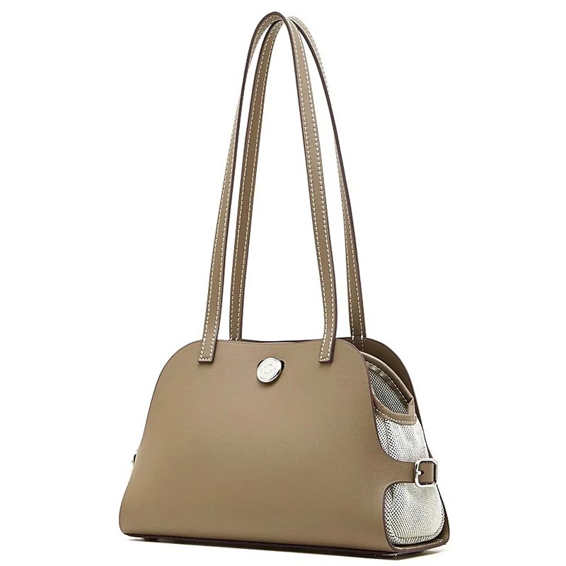 gray Genuine Leather Structured handbag with a mesh pocket