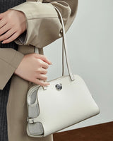 Women's off-white Genuine Leather Structured Saddle Bag 