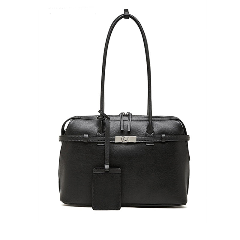 Women's black Genuine Leather Structured Shoulder Bag 