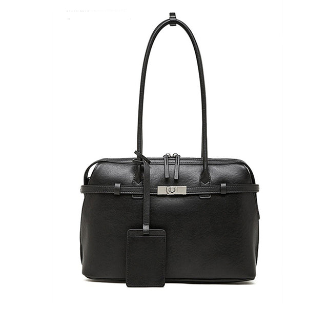 Women's black Genuine Leather Structured Shoulder Bag 