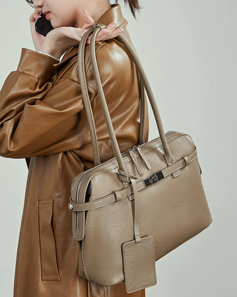  gray Genuine Leather Structured Shoulder Bag 