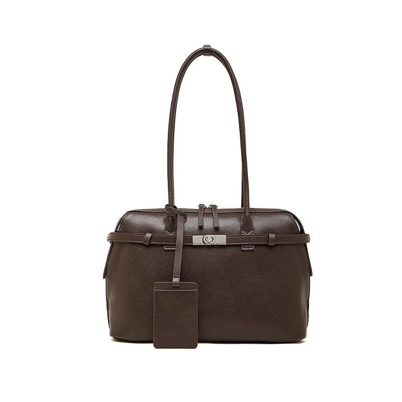 chocolate Genuine Leather Structured Shoulder Bag 