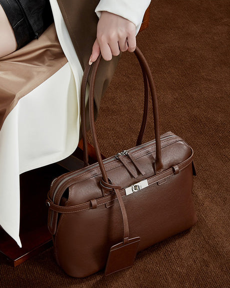 women chocolate Genuine Leather Structured Shoulder Bag 