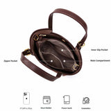 coffee Genuine Leather & Suede Bucket Bag Inner liner display