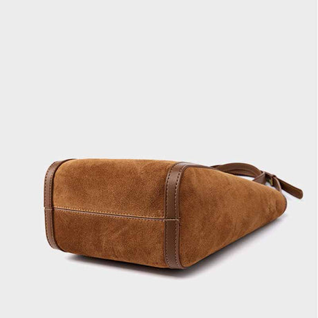 caramel  Genuine Leather & Suede Bucket Bag bottom