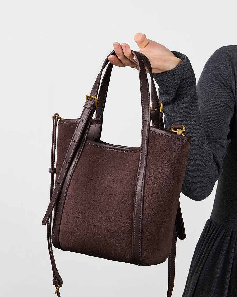 women coffee Suede Leather Tote Bag