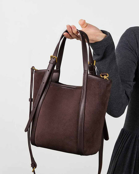 women coffee Suede Leather Tote Bag