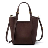 Womens coffee Genuine Leather & Suede Bucket Bag 