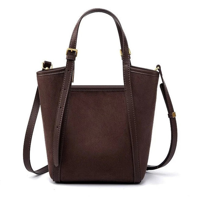 Womens coffee Genuine Leather & Suede Bucket Bag 