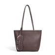 coffee Genuine Leather Work Tote Bag with Detachable Glasses Holder 