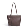 coffee Genuine Leather Work Tote Bag with Detachable Glasses Holder 