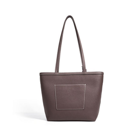 coffee Genuine Leather Work Tote Bag with Detachable Glasses Holder back