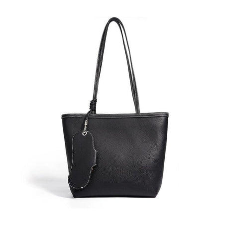black Genuine Leather Work Tote Bag with Detachable Glasses Holder
