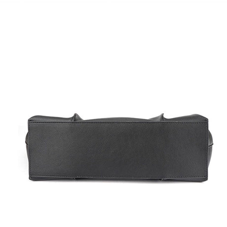 Women's black Genuine Leather Work Tote with Strap Closure bottom