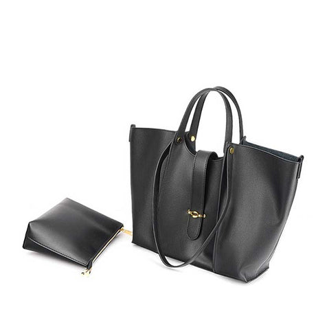Black handbag with a smaller black pouch 
