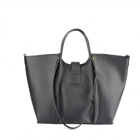 Women's black Genuine Leather Work Tote with Strap Closure back