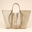 apricot Genuine Leather Work Tote with Strap Closure