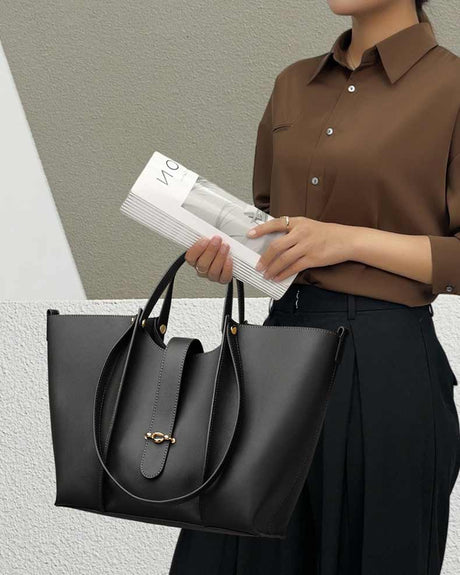 women black Genuine Leather Work Tote with