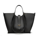 Women's black Genuine Leather Work Tote with Strap Closure