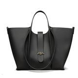 Women's black Genuine Leather Work Tote with Strap Closure