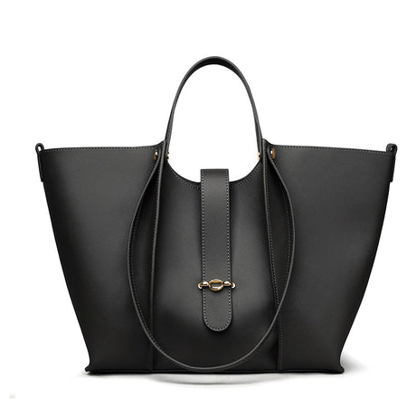 Women's black Genuine Leather Work Tote with Strap Closure