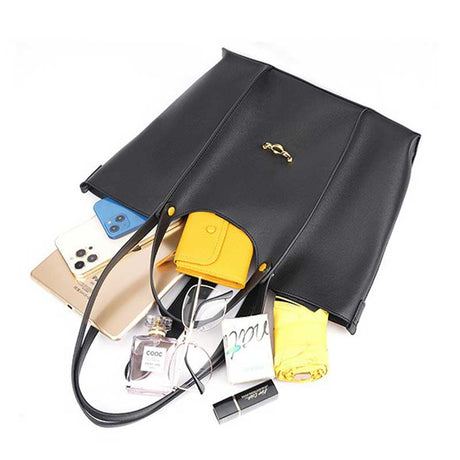 Women's black Genuine Leather Work Tote with Strap Closure