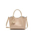beige Genuine Leather Woven Bucket Tote Bag