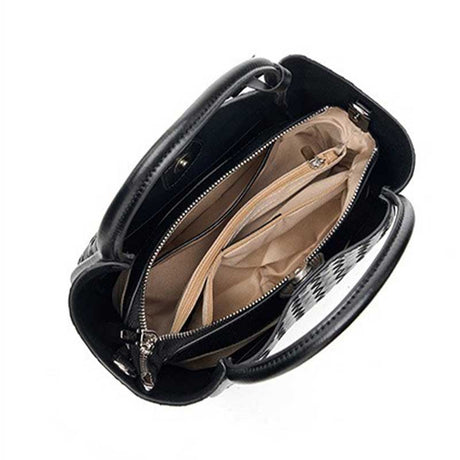 Black Woven handbag with beige interior