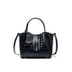 Black Genuine Leather Woven Bucket Tote Bag
