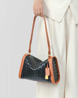 Handbag with woven pattern and brown strap 