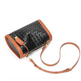 black Leather Woven Contrast Trim Shoulder Bag