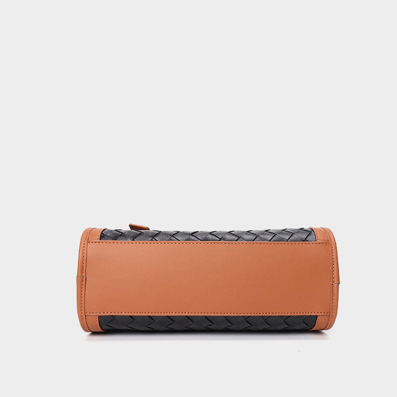 black Genuine Leather Woven Contrast Trim Bag bottom