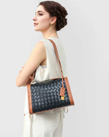 Women's Leather Woven Contrast Trim  Bag 