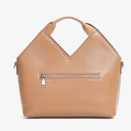 Women's khaki Genuine Leather Woven Handbag back view