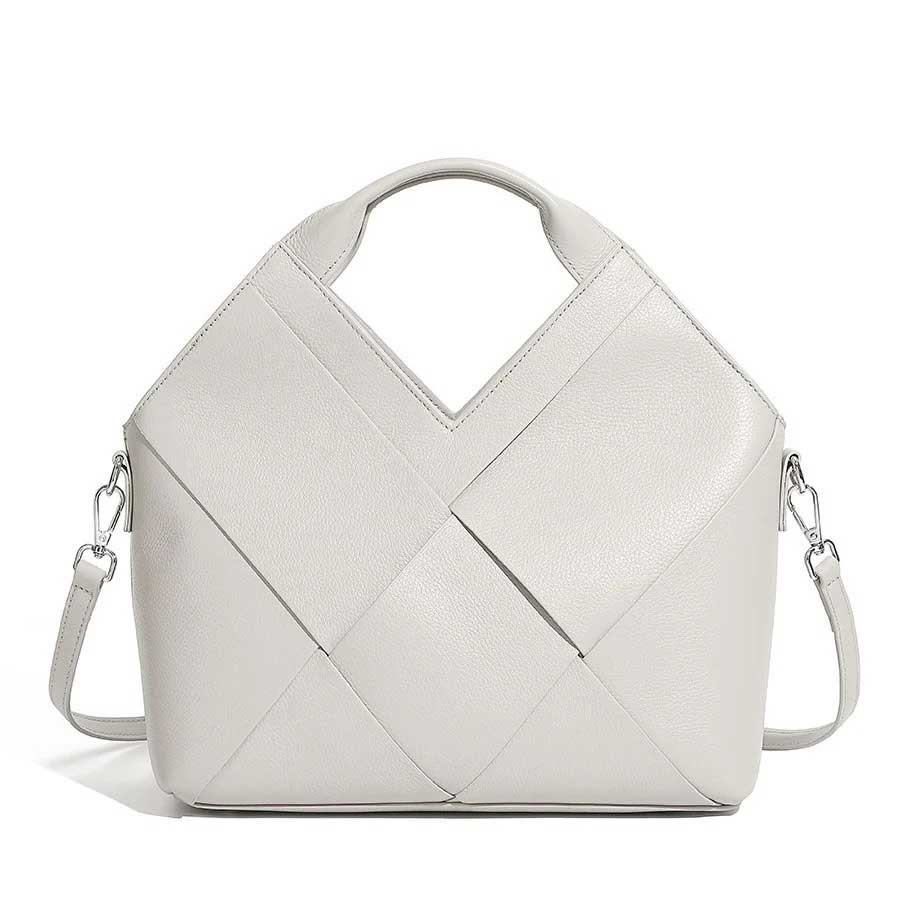 Women's gray Genuine Leather Woven Handbag 
