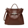 Women's brown Genuine Leather Woven Lock Handbag
