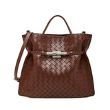 Women's brown Genuine Leather Woven Lock Handbag