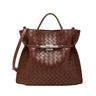 Women's brown Genuine Leather Woven Lock Handbag