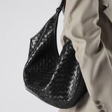 Women's Genuine Leather Woven Shoulder Bags black 