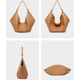 brown Genuine Leather Woven  Large Tote Bag Showing from all angles