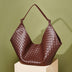 Women's maroon Genuine Leather Woven Shoulder Bags Large Tote Bag 