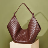 Women's maroon Genuine Leather Woven Shoulder Bags Large Tote Bag 