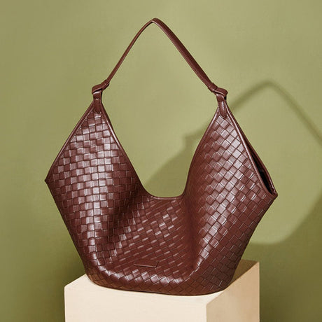 Women's maroon Genuine Leather Woven Shoulder Bags Large Tote Bag 