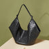 black Genuine Leather Woven Shoulder Bags Large Tote Bag