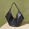 black Genuine Leather Woven Shoulder Bags Large Tote Bag