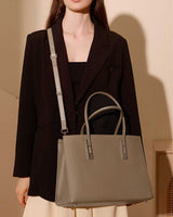  women gray Large Capacity Genuine Leather  crossbody Tote Bag 