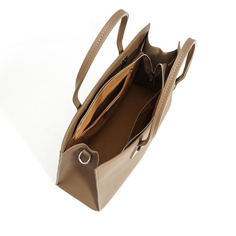 gray handbag with open front compartment 