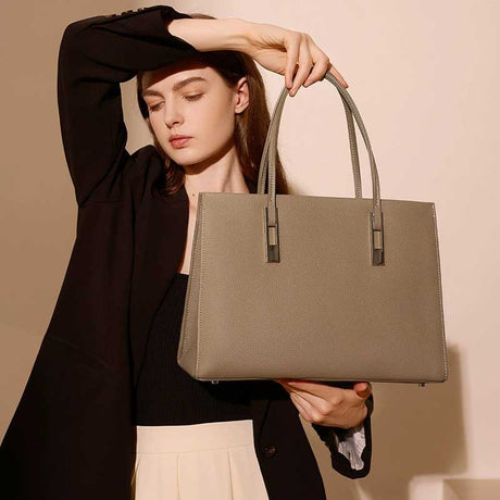 Women's Large Capacity Leather Tote Bag gray