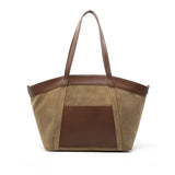 Women's Khaki Large Capacity Suede Leather Tote Bag