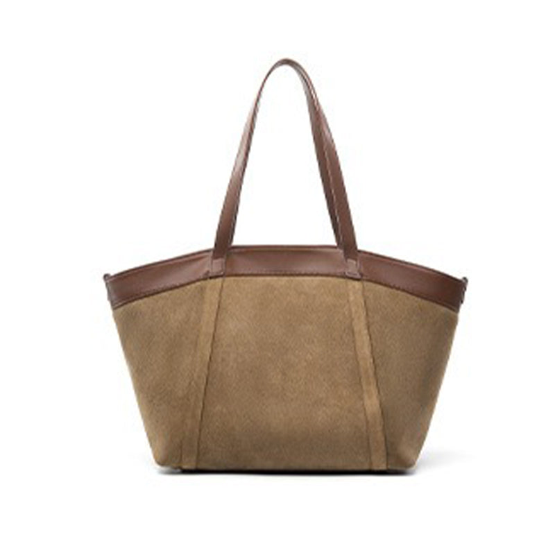 Khaki Large Capacity Suede Leather Tote Bag back view